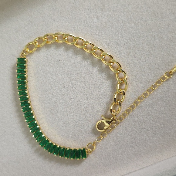 Gold Stainless Steel Bracelet with Crystal Baguette Stones - Picture 7 of 10